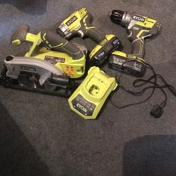Ryobi 18v combo drill brushless 18v impact driver circular saw 3 battery’s and charger one 1.3 amp 1 2.0 amp 1 4.0amp