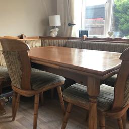 Great condition extending table with seating bench and 2 matching chairs. Only selling as need to make room. Collection or local delivery.