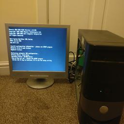 DELL PC TOWER SPARES OR REPAIRS 
NO HARD DRVE
TURNS ON AS SHOWN ON PICTURE
CD ROM INSTALLED
WINDOWS XP LICENCE ATTACHED