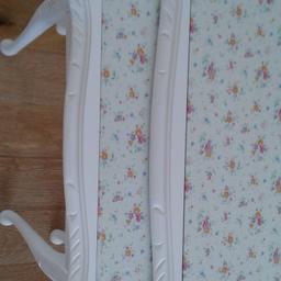 Set of tables painted in white satin cotton. Lovely floral design and glass inserted on the top.