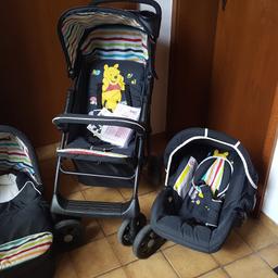 Kinderwagen-Set mit Winnie Puuh Motiv
Babyschale Zero Plus
Babywanne mit Matratze (kaum benutzt)
Shopperaufsatz (wurde noch gar nicht benutzt)
Selbstabholung