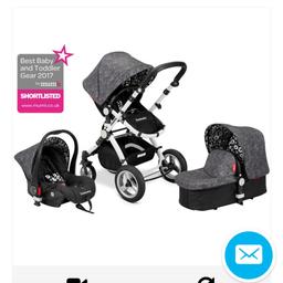 Good used condition complete system, car seat, baby pram and as baby gets older pushchair style, comes with foot muff, rain cover(slight tear but does not affect use), changing bag and parasole. Uberchild recently changed its name to infababy please take a look online at there 5* reviews collection CV2