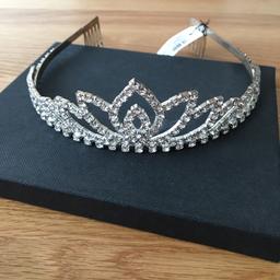Beautiful white crystal tiara, never worn and in good condition with black box.