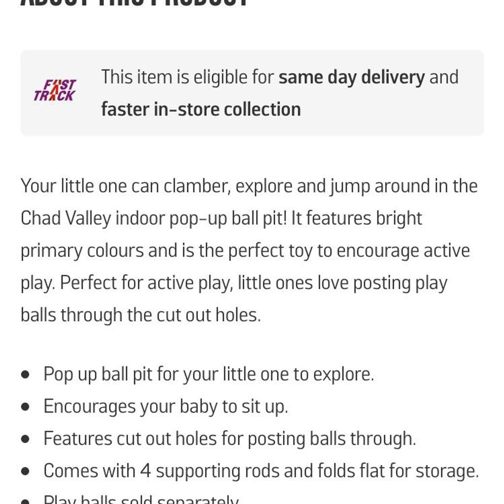 Chad Valley Popup Ball Pit and Play Tunnel in PO9 Havant for £13.00