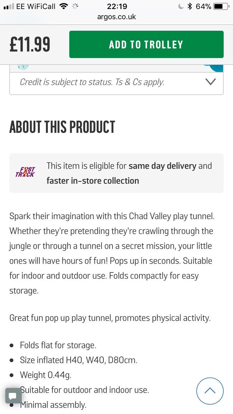 Chad Valley Popup Ball Pit and Play Tunnel in PO9 Havant for £13.00