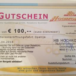 Hochkofler Reisegutschein 2× 100 € gültig für Saisoneröffnungsfahrt Opatija von 13 - 15.4.2018