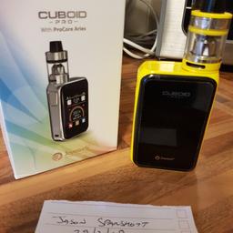 Cuboid pro in yellow with aries tank.arrived yesterday but not keen on it.comes with aries tank and spare coil (tank never had any juice in it)

Looking for a swap for tesla couples kit ideally