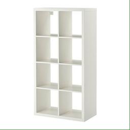 Brand New - White Kallax shelving unit. Already constructed and glued for extra strength. Immaculate condition. Width:	77 cm
Depth:	39 cm
Height:	147 cm