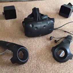 Here we have my beautiful HTC vive with deluxe audio strap it’s in amazing condition only selling as I no longer use it anymore :( 

Comes with both controllers and cameras 

No box but will be in one