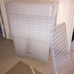 10 x 80 litre plastic storage crates w/ lids - used once for moving so all like new condition.