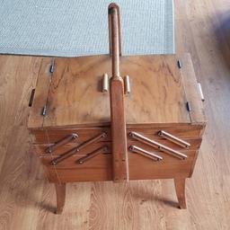 Vintage1950s/ 60s Cantilever Wooden Sewing Box On Legs 
3 Tiers fold out with content as pictures
