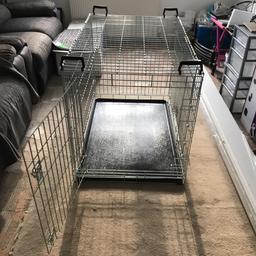 Immaculate as new heavy duty cage/crate has front and side opening, removable plastic base tray and folds flat for easy storage height 79cm x width 71cm depth 108cm