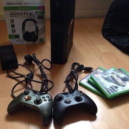 In good condition Xbox With all wires . Two controllers one original and one LED one of the analogs are a bit worn. Bit works fine  Xo one . Turtle beach used. Three games. . Collect or I can. Bike somewhere close to you