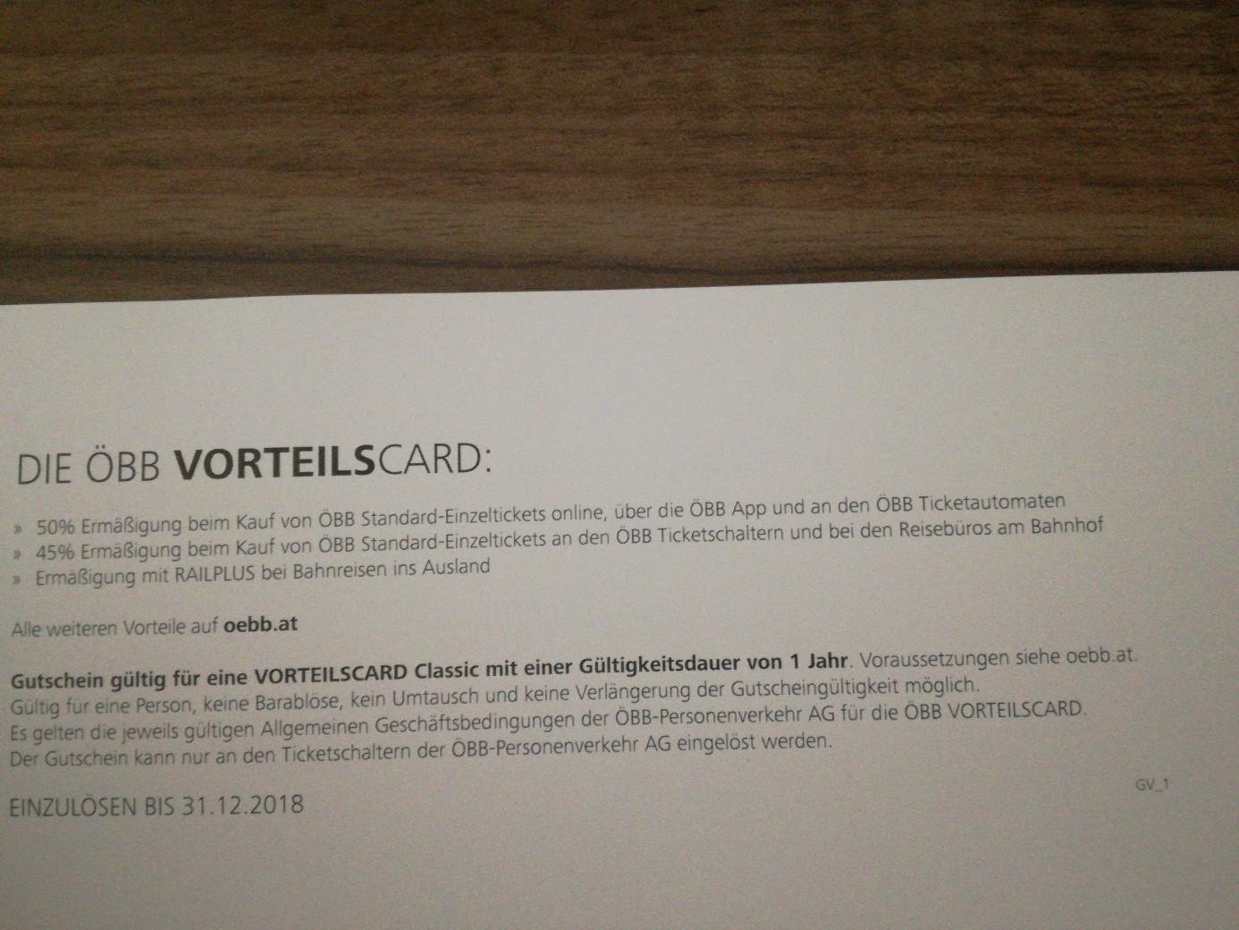 ÖBB Vorteilscard Classic in 4050 Traun für € 60,00 zum Verkauf Shpock AT