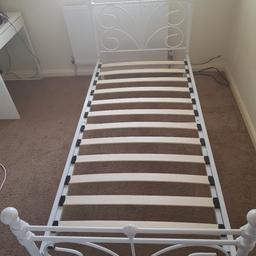 Basically brand new white metal single bed frame only 5months old..  Excellent condition
Reason for selling is swapped my daughters bedroom and she needs a high sleeper. 
Paid £100 5months ago looking for £40
All dismantled and ready to collect
Collection, only from aspley asap as need the space (new bed coming tomorrow) 
Grab a bargain