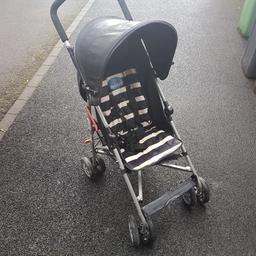 Black baby start pram reclines with pram cover in good condition. For further information please PM me.