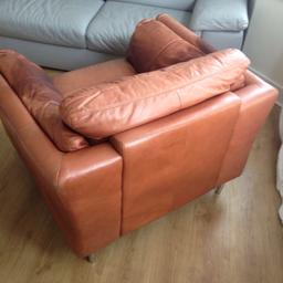Tan Leather arm chair W114cm X D93cm X H67cm

In good condition, there are some dark character patches on the chair please see photos

Collection from Luton