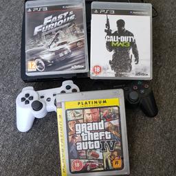 160 gig PlayStation 3 with three games gta 5 call of duty mw3 fast and furious show down all working with no problems comes with 2 remotes
