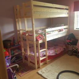 set of triple bunk beds for sale,  comes with instructions, has been used for about a year, excellent space saver, does have a few pen marks on, viewing welcome, doesn't come with mattresses, any questions feel free to ask. £200 ovno