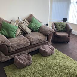 2 Seater Couch With Chair. 20 months old with 1 slight tear. Cushions, Bean Bags and Rug inc if wanted.