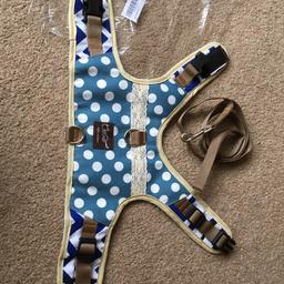 Cat or small dog harness.
Secure, adjustable, brand new never used. Bought in error.
Beautiful cotton harness, with soft padded inner.
With a clip on lead 125 length.
Paid £20 originally.