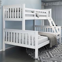 BRAND NEW - HIGH QUALITY - SAME/NEXT DAY DISPATCH

CALL US ON 07305911318

PRODUCT DESCRIPTION:
Made from solid pine and with an off white finish, this bed is made to last and easy to clean. Its durability is added to with strong top plinths supporting each head and foot end, and a square, robust structure which is made to last.

Its compact design makes it a great space saver for a twin child's room. A further handy feature is the fact that it can be split into two single beds if required, for when children require their own sleeping space.

- Brand New
- Solid Pine
- Off White
- Square Build
- Secure & Safe High Footends
- Can be split into two separate beds
- Solid Wooden Slatted Base
- Reversible Ladder
- Easy to Assemble
- Wipe Clean with a Soft Cloth

COLOUR:
White only

DIMENSIONS:
Single - W 100 cm
Double - W 144cm
L 203 cm
H 160 cm
Between bunk 72 cm

PRICES:
Single Bunk Bed Frame only: £179
Triple Bunk Bed Frame only: £249

For Mattresses please call.