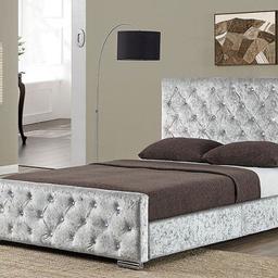 BRAND NEW - HIGH QUALITY - SAME/NEXT DAY DISPATCH 

CALL US ON 07305911318

PRODUCT DESCRIPTION: 
This beautiful looking Designer Bed frame finished in magnificent finest quality Crushed Velvet or Chenille Fabric Upholstery will look amazing in any bedroom.

-Brand New Bed Frames 
-Crushed Velvet or Chenille Fabric Upholstery 
-Contemporary Designed Feet 
-Large feature Diamante Crystal studded headboard 
-Option for button studded available also 
-Solid & robust sturdy frame 
-Sprung slatted base for ultimate comfort 
-Fire Safety UK BS 7177 compliant 
-Minor Assembly Required (Easy 8 screws only) 

COLOUR: 
Mink (Champagne) 
Brown 
Silver 
Grey 
Black 
Other colours please call and ask. 

DIMENSIONS: 
Double - L 202 cm x W 145 cm x H 116 cm 
King size - L 212 cm x W 158 cm x H 116 cm 

PRICES: 
Double Bed Frame £219
Kingsize Bed Frame £269

HOW TO PLACE AN ORDER: 
1) Call or Text 07305911318, WhatsApp 07305911318