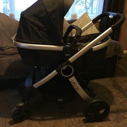 Excellent condition. The pack includes Urban Plus pram & Pushchair Travel System Group 0+with a practical base to be installed in the car with 3 point seat belts,and a practical adaptor to attach the car seat. A large storage basket, a comfortable mattress for carycot and a raincover included.