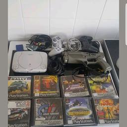Ps 1 with two controllers and 8 games and gun and all wires .Good working order can be seen working. Can post