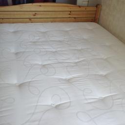 King sized bed made in pine wood, slatted base so easy to dismantle, flexo paedic mattress with it. 
COLLECT ONLY PLEASE
Also king size memory foam topper available to buy with it separately