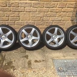 Had these on my Renault Clio they fit cars with 4x100 or 4x108 so Peugeot, Ford, Vauxhall Renault etc
All tyres have at least 5mm
2x Nankang (directional)
1x Ironman (directional)
1x Autogrip
Tyre size:205/40/17
Any questions feel free to ask :)

Also cash on collection