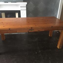 Heavy, solid wood table about 6ft long and 3ft wide with a drawer comes with 8 chairs , all needs some TLC , was bought for a home project but have since moved and had chosen something different.