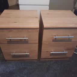 Oak effect bedside tables x2
Bought from Very about 6 months ago for £70, great condition although see photos 

Dimensions shown on photo. Only selling as a pair