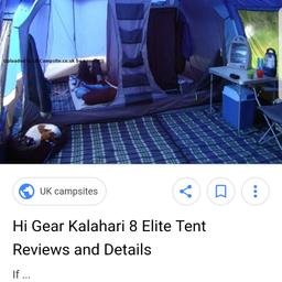 Kalahari 8 man tent.brought few months ago but upgraded to trailer tent before we got chance to use it.former owners only used it once.pics to follow tomorrow.these still go for almost 400 at go outdoors.