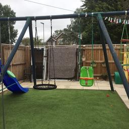 This is a large swing set comprising of a baby swing a circle net swing brand new a disc swing and a rope ladder which all where brought brand new
Can deliver for xtra cost we live PE12 area?