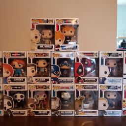 All in mint condition and never been opened. Some are rare and vaulted. Will sell individually but some POPs are sold as a pair. For collection or postage.

Price list:

Stewie and Brian - £18 for both
Chucky - £10
Ghostface (vaulted) - £15 *sold*
Ash and Deadite - £18 for both *sold*
Mr. Miyagi - £12
Bleach - £9
Captain America and War Machine - £18 for both
Deadpool - £15
Dancing Groot - £12
Dom Torreto and Brian O'Connor - £20 for both
Po and Tigress - £20 for both

Thank you.