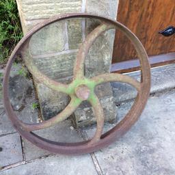 Industrial flat belt pulley wheel 
Make nice garden ornament 
26 “ diameter