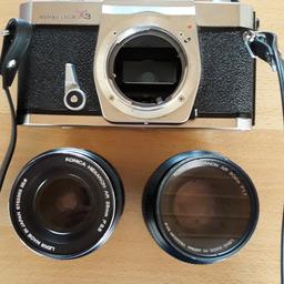 Kamera Konica T3, Mecablitz, 2 Objektive 28mm und 50mm, div. Zubehör siehe Bilder