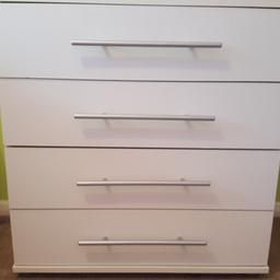 Bedroom furniture...white chest of 4 drawers  H70x W67 xD 35.5cm...silver handles...composite wood