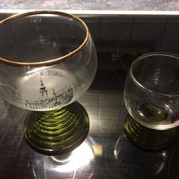 1 Glas mit Aufdruck der Kirche von Bad Radkersburg mit Goldrand oben und unten 1/4l - € 5,00
1 Glas mit goldenen Weinreben und Goldrand 1/8 l - € 2,00

Gegen Aufpreis versende ich gerne.