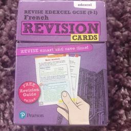 Great revision cards for new 9-1, 2017 onwards Edexcel French. Perfect condition, as new. Includes:

-100 Revision cards with the key fact and skills

- Online edition of the Revise Edexcel GCSE (9-1) French revision guide