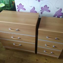 Nice quality beech furniture set, chest of drawers and bedside cabinet, both in very good condition, collection Rochester