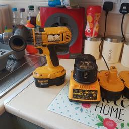 Selling due to up grade exelent dewalt drill 4 battery and charger 4 x batterys 2 batts perfect to at about 70 percent  bargain at 45 drill and hammer 3 speed gearbox