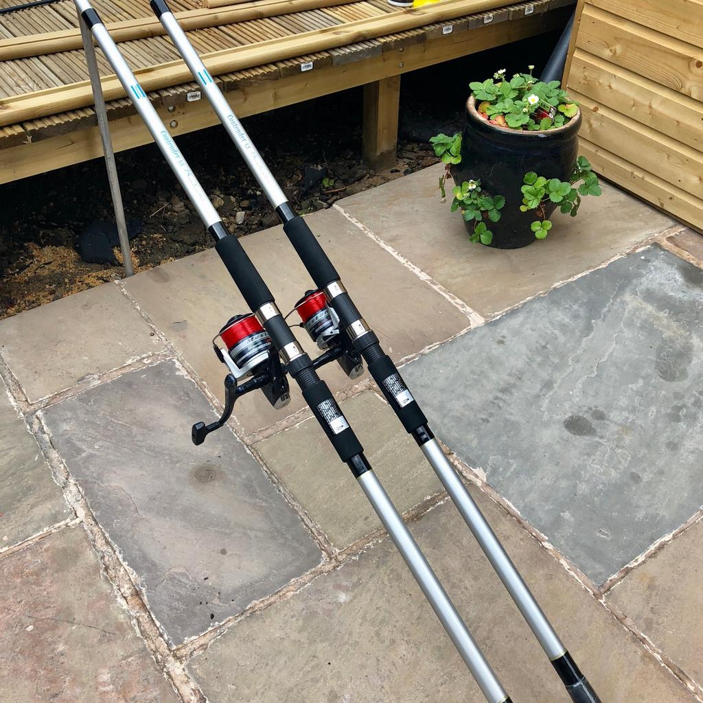 2 X SHAKESPEARE CONTENDER BEACHCASTER RODS + in WF1 Wakefield for