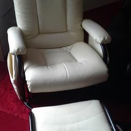 Leather recliner swivel rocking chair with foot stool side pockets for new papers ect. Non smoking home very comfortable  in very good condition