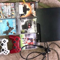 Good condition 2 controllers comes with 5 games (call of duty3,need for speed,fifa16,brink, grand theft auto)
