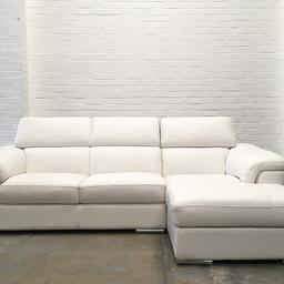 Ex Display/Showroom Gabrielle White Italian Leather 3 Seater Chaise Sofa, in very good ,clean condition.     
Real Leather
color- white 
Size
 W x 2600 mm,chaise 1650 mm, H x 930 mm(headrest down 720 mm),D x 1030 mm

SOFAPLUS
Open to the public at 
21 Wulfric Square 
Peterborough
PE38RF

Opening Hours
Mon -Sat: 10:00 -18:00
Sunday  by appointment 
M:07846073825