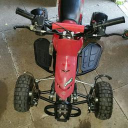Kids mini quad bike

Automatic

Very fast for a 49cc

1st time start

Perfect working order, can be shown working, minor wear n tear, but other than all good