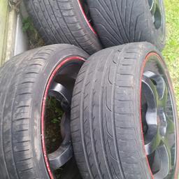 4 alloys with centre caps 3 good tyres .. one will need to be replaced. Quick sale needed