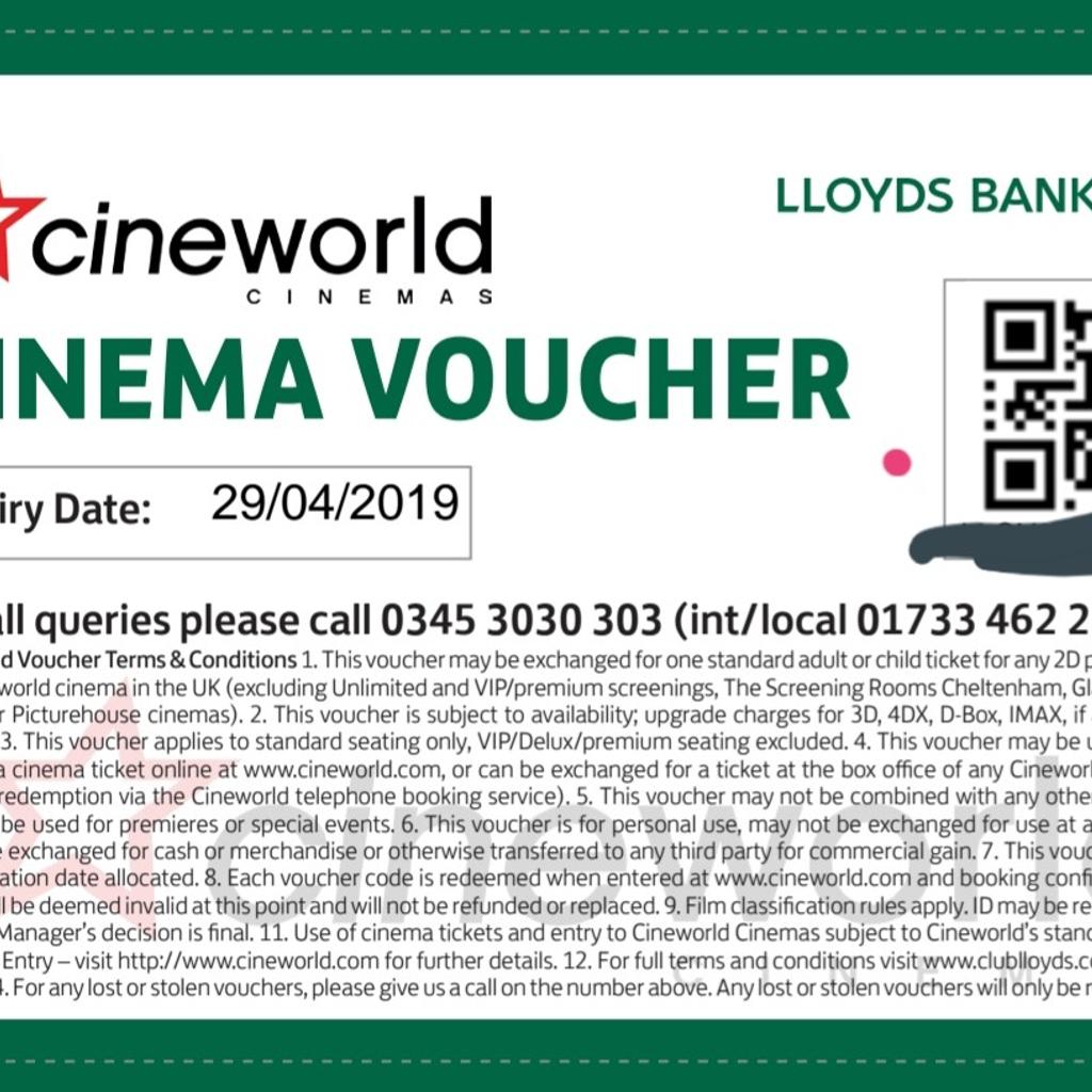 Cineworld ticket voucher in SW19 Merton for £7.00 for sale Shpock